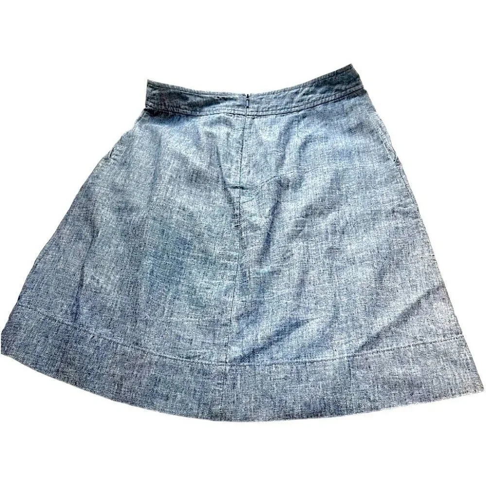 Eileen Fisher Blue Chambray Skirt w/Pockets Banded Pleated Waist Round Hem Sz P